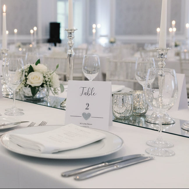 Simple Elegant Wedding Table Numbers with Glitter Heart | Modern Event Table Decor