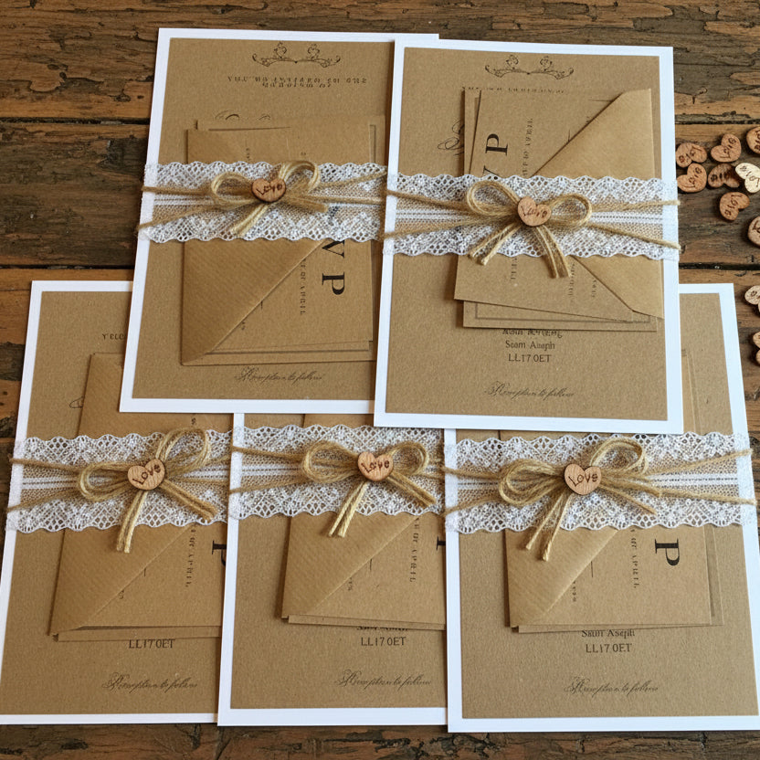 Rustic Kraft Wedding Invitation – Handmade Brown Paper Invite with Twine