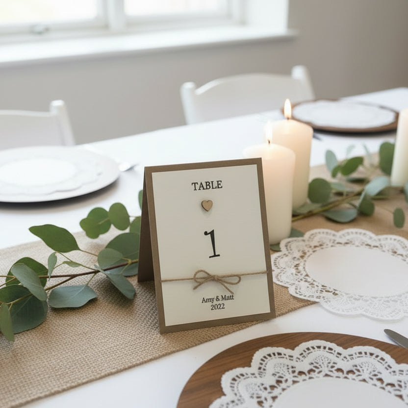 Rustic Wedding Table Numbers – Kraft card Style to Match Rustic Invitations & Place Cards
