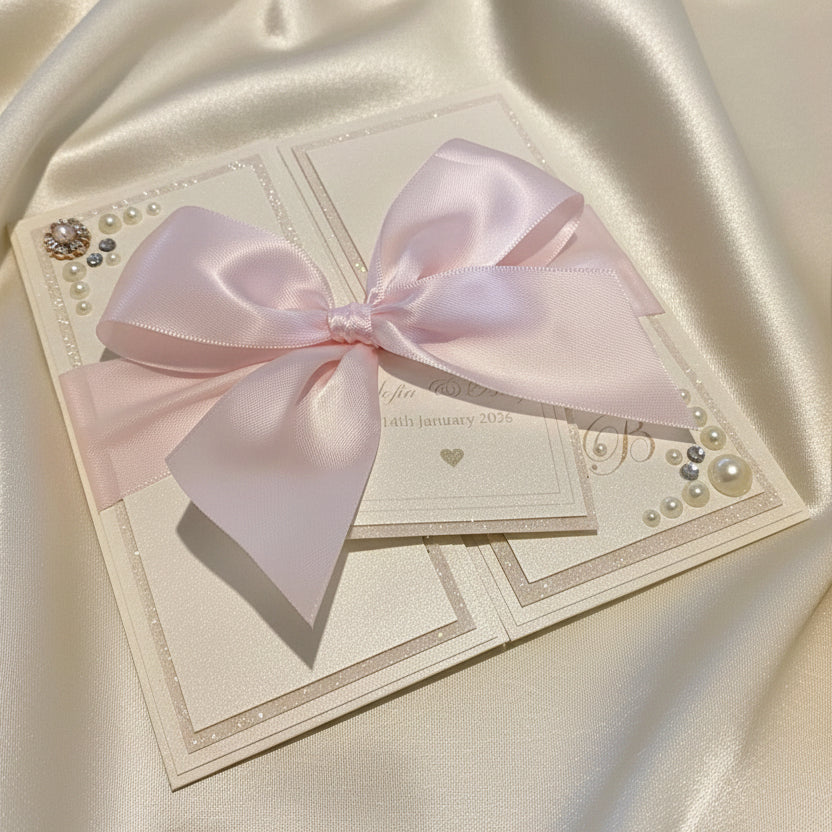 Luxury Gatefold Wedding Invitation | Pearlised Card with Box & Ribbon