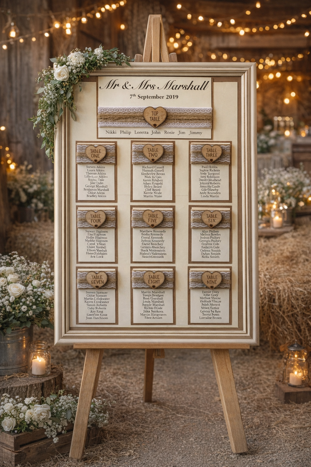 Rustic Wooden Table Plan Sign – Unframed | Wedding & Event Seating Plan