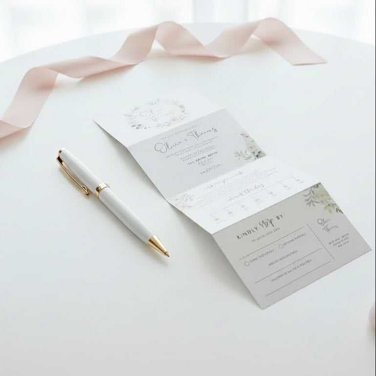 Floral Concertina Wedding Invitation with Detachable RSVP | Elegant UK Wedding Stationery