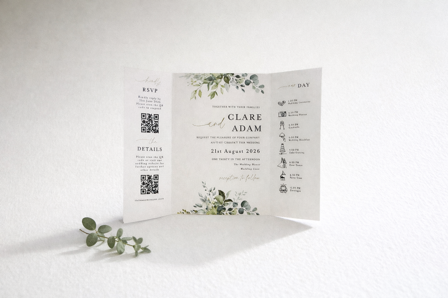 Gatefold Botanical Greenery Wedding Invitation Suite | Elegant Foliage Wedding Invite | Personalised UK Stationery