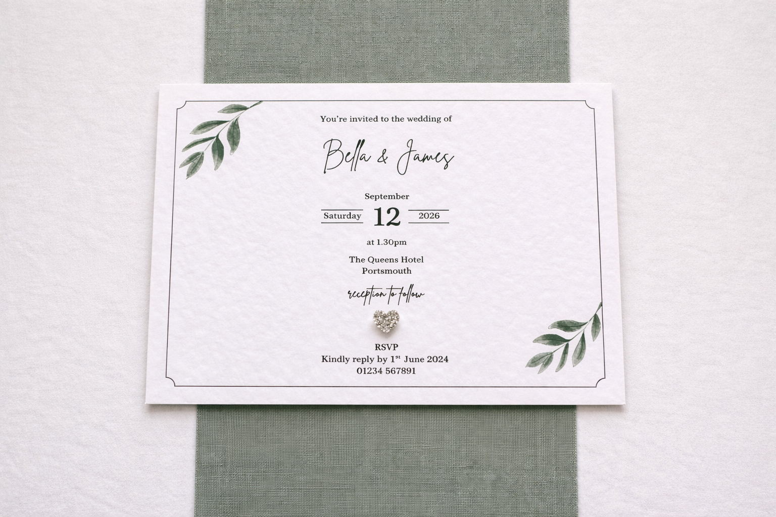 Greenery Wedding Invitation Postcard A6 | Botanical Minimalist Invitation | Printed Wedding Invite | Rustic Eucalyptus Stationery | Physical Cards
