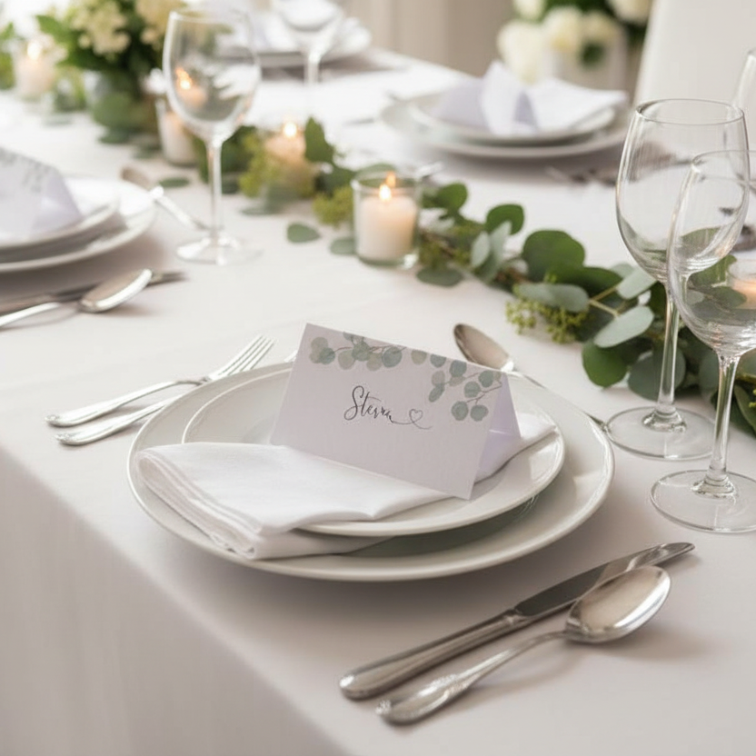 Eucalyptus Greenery Place Cards – Minimal Botanical Wedding Decor