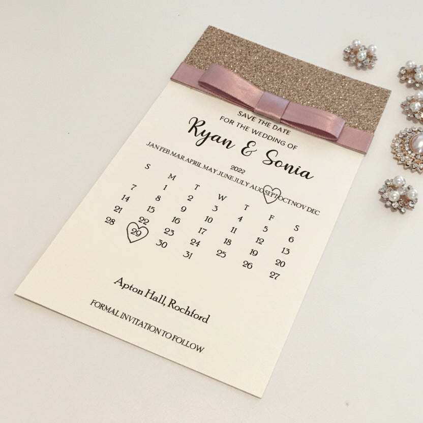 Save the Date Calendar with Glitter & Bow