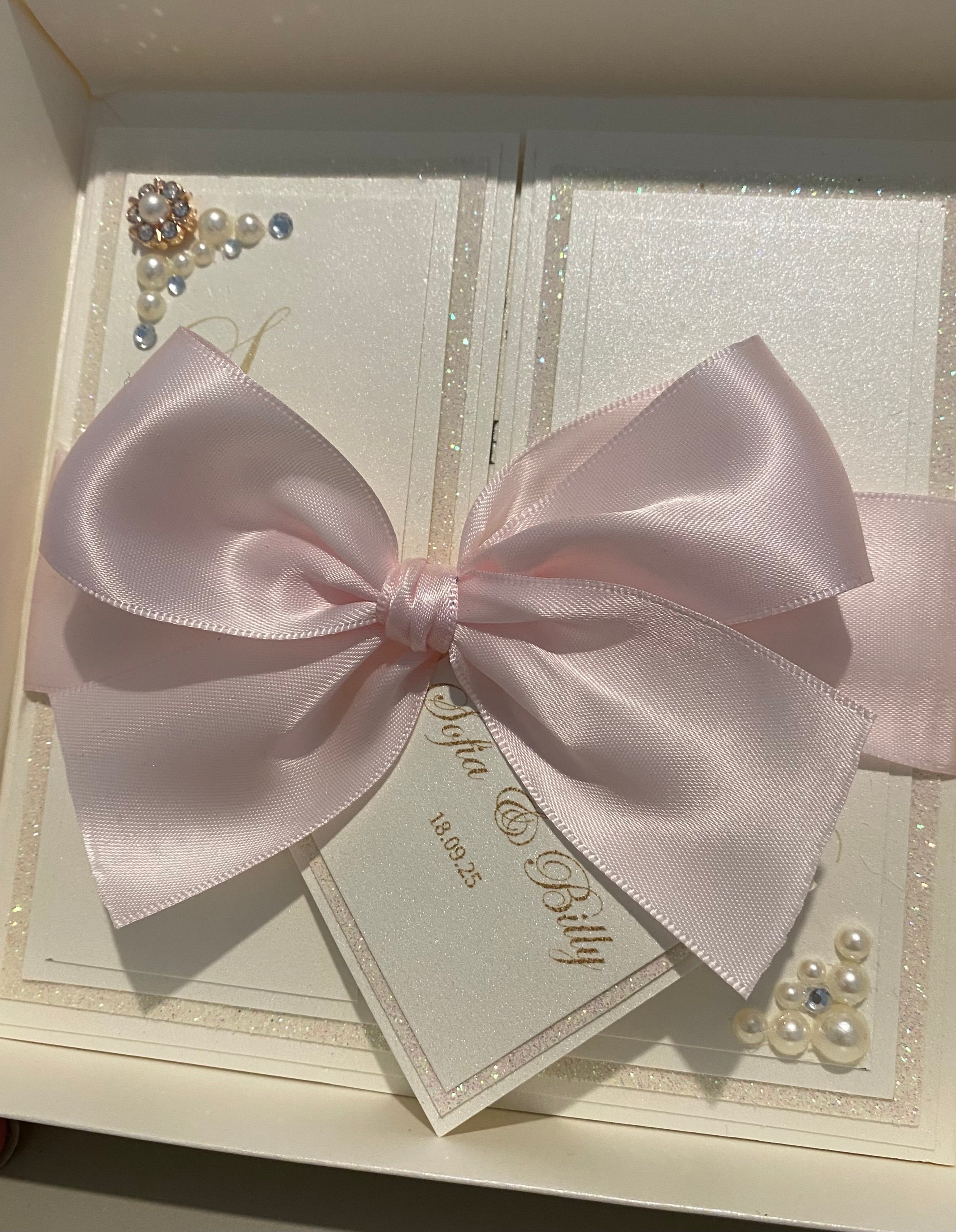 Luxury Gatefold Wedding Invitation | Pearlised Card with Box & Ribbon